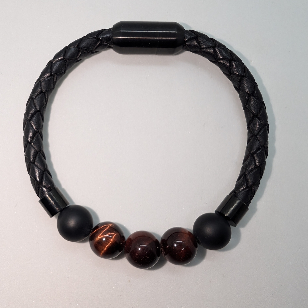 Handmade Black and Brown Braided Leather Bracelet With Magnetic Clasp